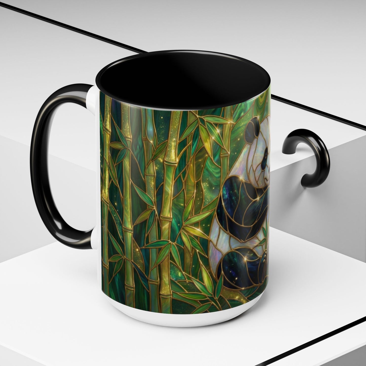 Stained Glass Panda Mug, Panda Coffee Mug, Bamboo Panda Cup, Cute Panda Gift, Nature Animal Mug, Wildlife Art Mug, Panda Lover Gift