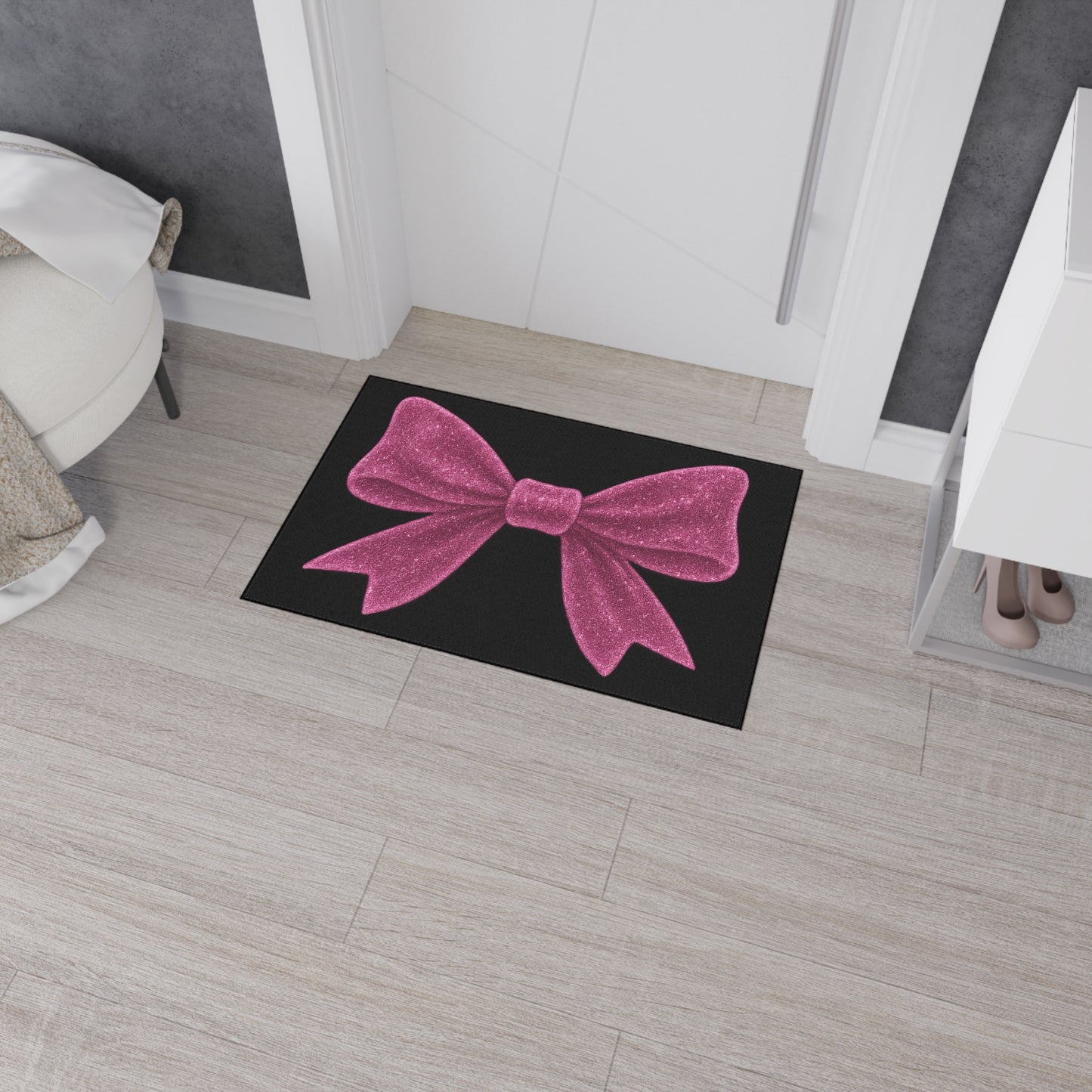 Pink Glitter Bow Doormat Glam Welcome Mat Cute Entry Rug Aesthetic Home Decor Girl Room Rug Housewarming Gift