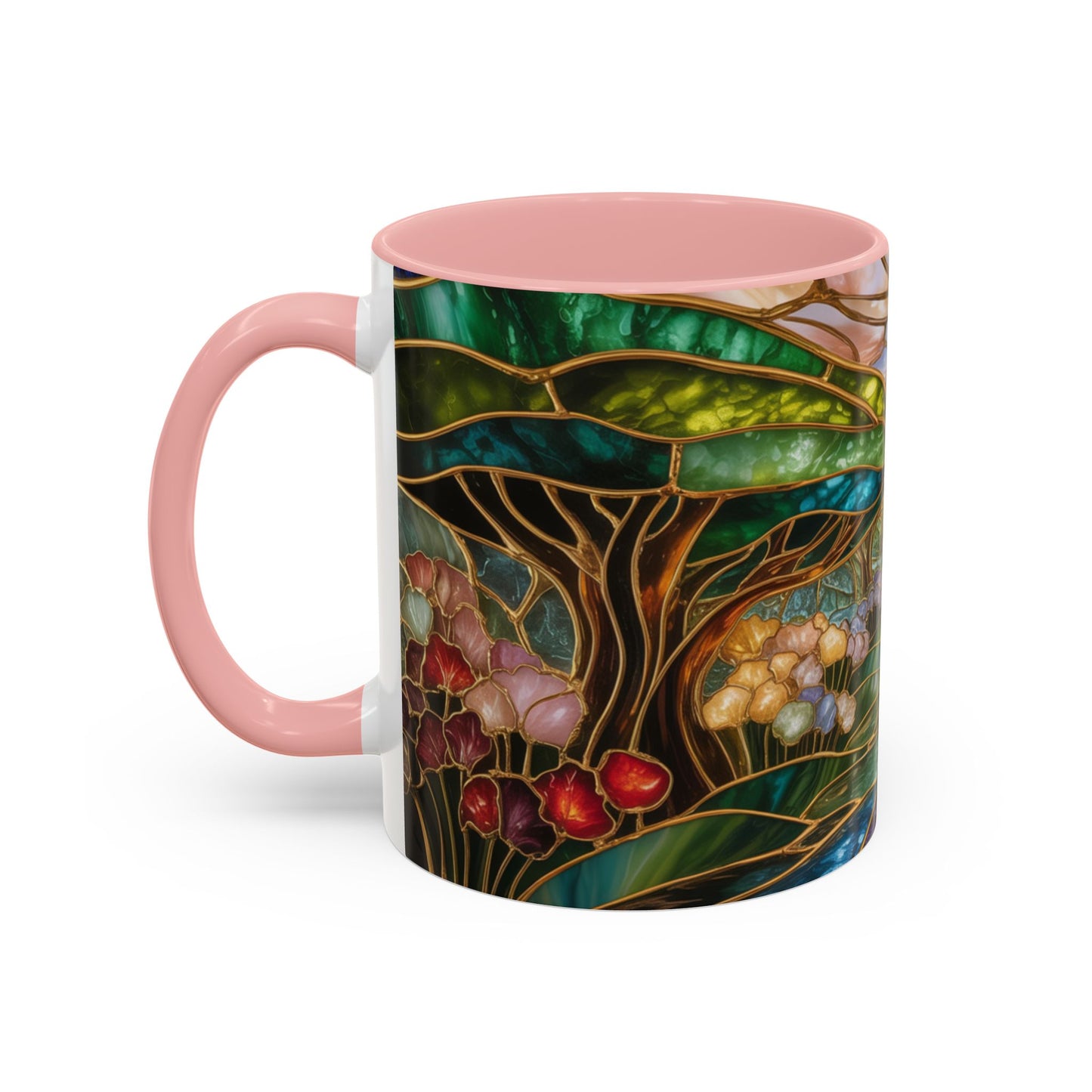 Stained Glass Woodland Forest Mug, Tree & Flowers Coffee Cup, Nature Lover Gift, Artistic Woodland Art Mug, Rustic Home Decor Mug