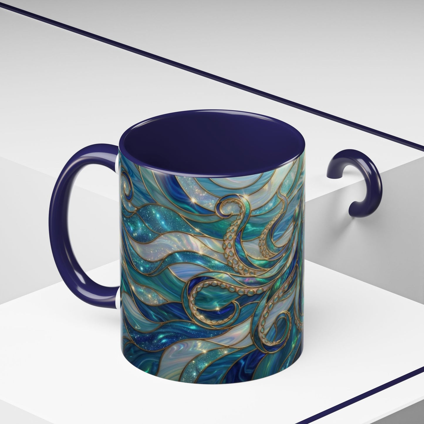 Stained Glass Octopus Mug, Octopus Coffee Mug, Ocean Art Mug, Nautical Decor Cup, Sea Creature Mug, Octopus Lover Gift