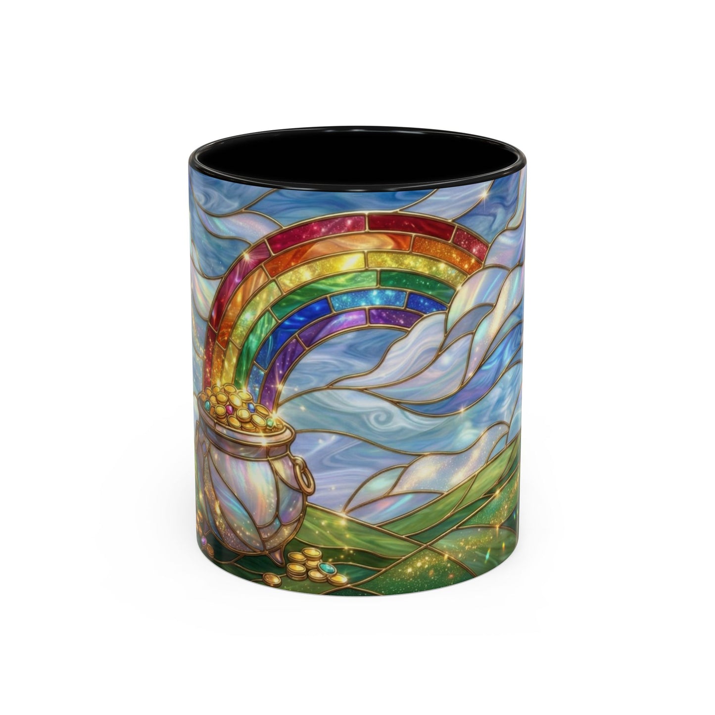 Stained Glass Rainbow Mug, Pot Of Gold Coffee Cup, St Patricks Day Gift, Whimsical Magical Art Mug, Lucky Irish Leprechaun Treasure