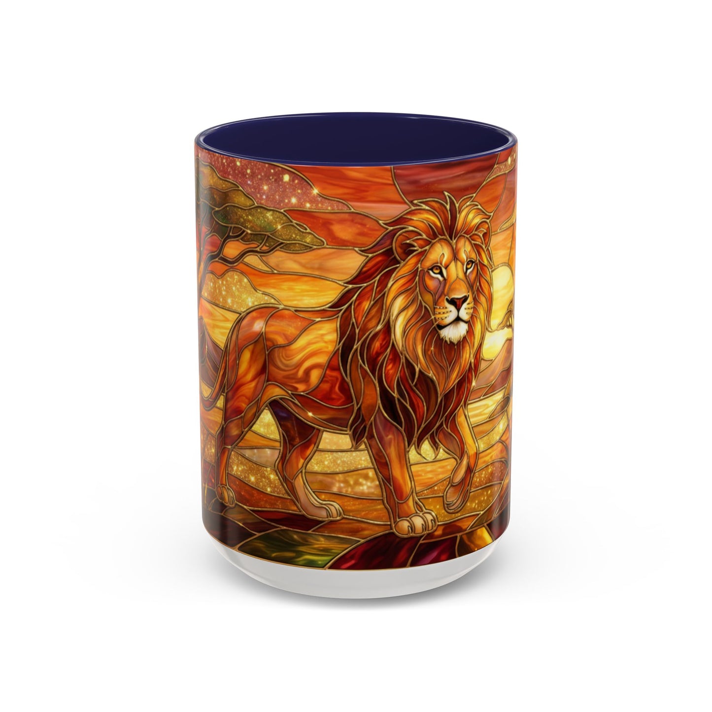Stained Glass Lion Mug, Majestic Lion Coffee Cup, African Sunset Art Mug, Safari Wildlife Gift, Colorful Lion Lover Ceramic Mug