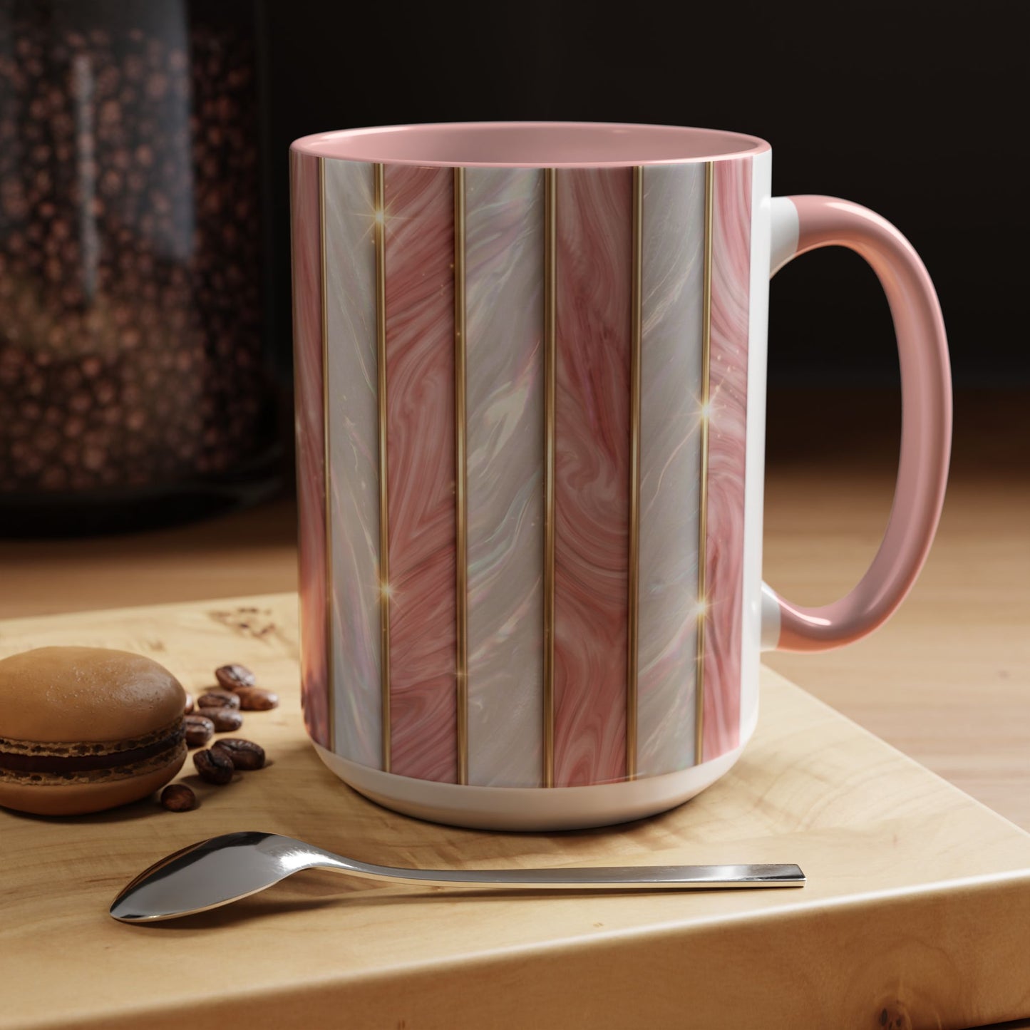 Pink Marble Coffee Mug, Gold Stripe Faux Agate Cup, Glam Desk Accessory, Elegant Tea Mug, Luxury Gift for Her, Chic Office Desk Decor