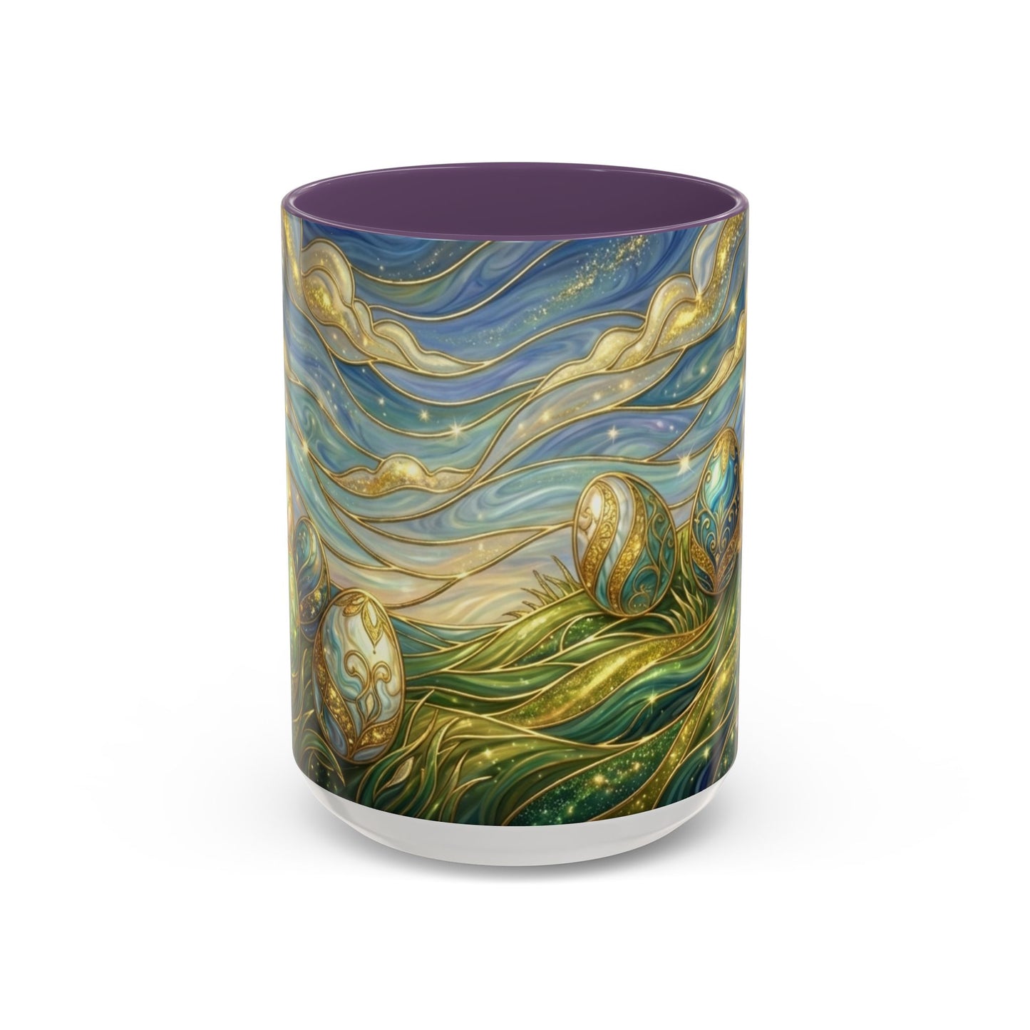 Stained Glass Easter Egg Mug, Magical Spring Floral Coffee Cup, Art Nouveau Fantasy Teacup, Elegant Celestial Starry Sky Mug Gift Idea