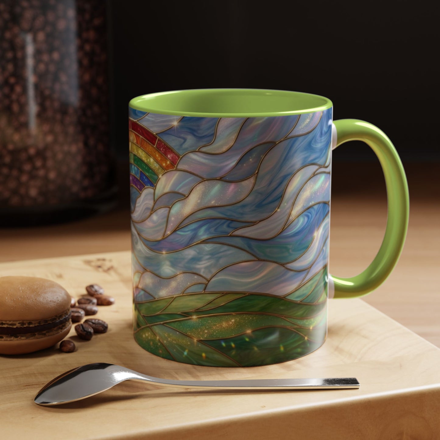 Stained Glass Rainbow Mug, Pot Of Gold Coffee Cup, St Patricks Day Gift, Whimsical Magical Art Mug, Lucky Irish Leprechaun Treasure