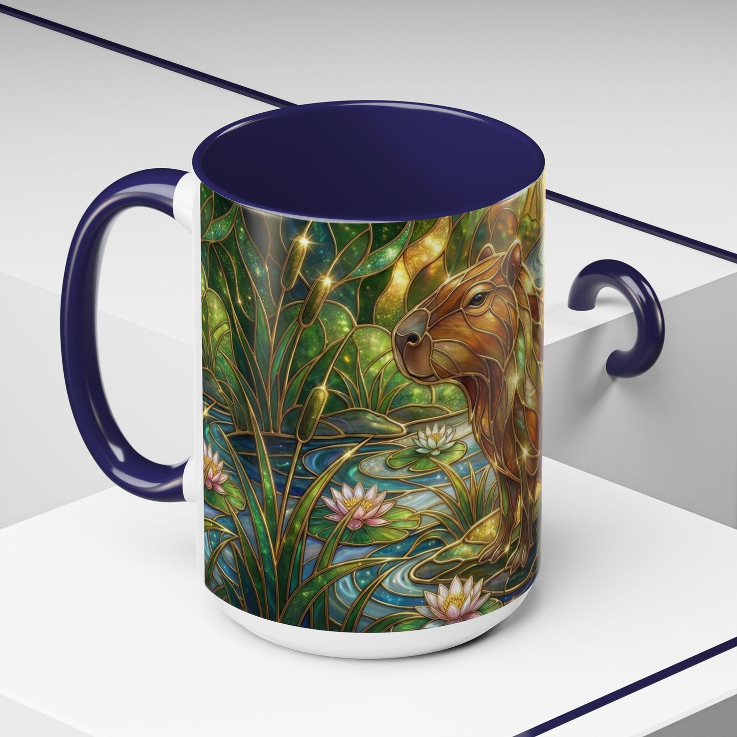 Capybara Coffee Mug, Stained Glass Capybara Art Mug, Cute Animal Lover Gift, Nature Inspired Ceramic Coffee Cup, Unique Wildlife Mug, 11oz 15oz