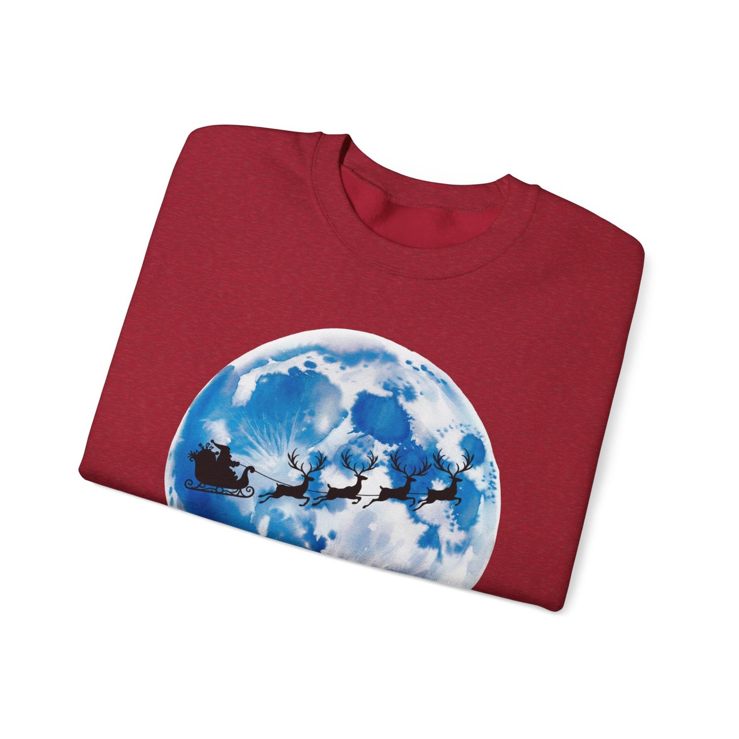 Santa And Reindeer Full Moon Christmas Sweatshirt, Holiday Night Sky Sweater, Cozy Unisex Crewneck, Festive Gift For Christmas Lovers