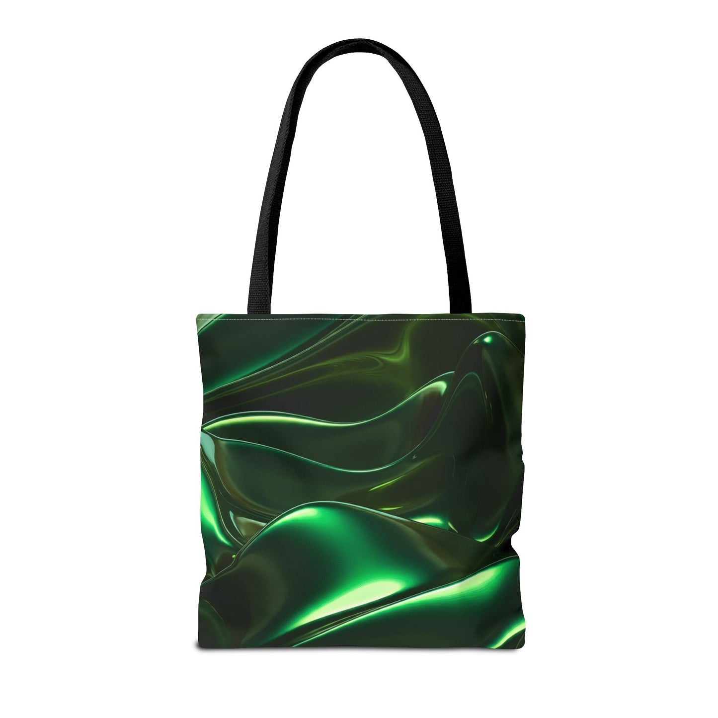 Futuristic Green Tote Bag - Abstract Metallic Wave Art Tote - Glossy Cyber Aesthetic Bag, Techwear Vibes, Edgy Gamer Gift, Trendy Street Style