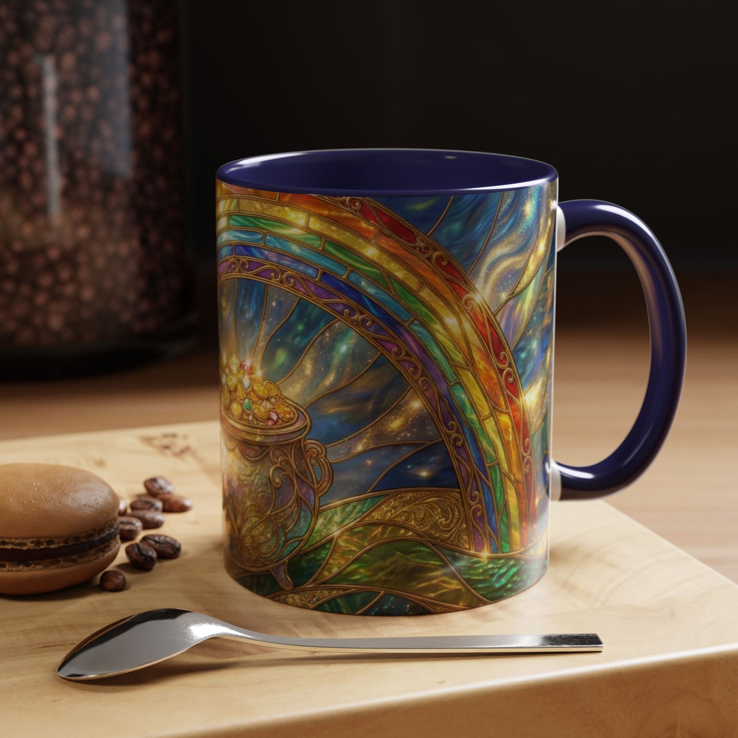 Stained Glass Pot of Gold Mug, Rainbow Coffee Cup, St Patricks Day Gift, Magical Fantasy Tea Mug, Celestial Drinkware, Lucky Irish Gift