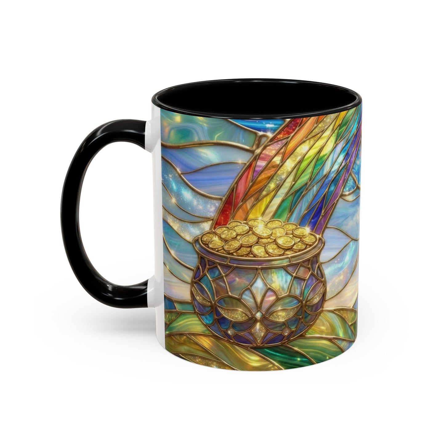 Stained Glass Rainbow Mug, Pot Of Gold Coffee Cup, St Patricks Day Gift, Magical Fantasy Tea Cup, Lucky Irish Leprechaun, Colorful Art