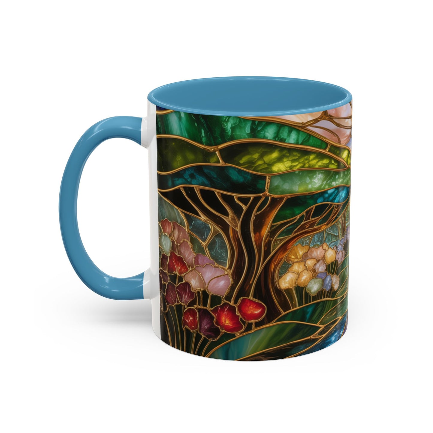 Stained Glass Woodland Forest Mug, Tree & Flowers Coffee Cup, Nature Lover Gift, Artistic Woodland Art Mug, Rustic Home Decor Mug