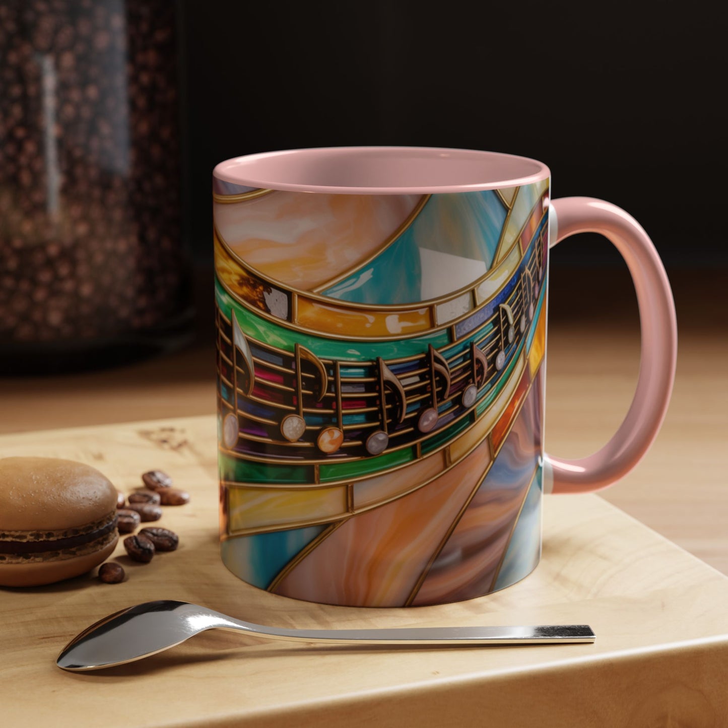 Stained glass music mug, musical notes coffee cup, colorful musician gift mug, music lover present, treble clef art mug, music teacher gift
