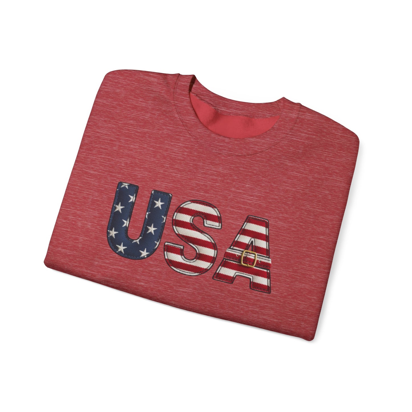 Faux Patchwork USA Sweatshirt, Patriotic Quilt Style Top, Rustic Americana Crewneck, 4th of July Shirt, Country USA Sweater, Vintage Flag Top