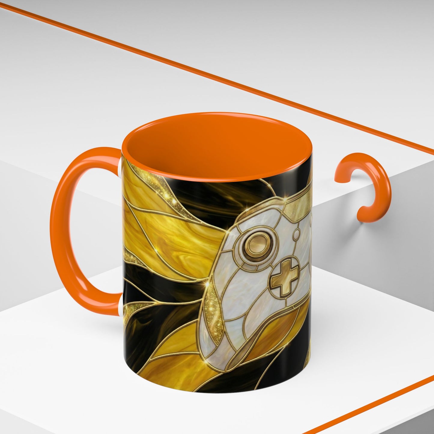Stained Glass Gamer Mug, Gold Controller Coffee Cup, Video Game Gifts for Him, Gamer Boyfriend Gift, Teen Boy Gaming Mug, Desk Decor