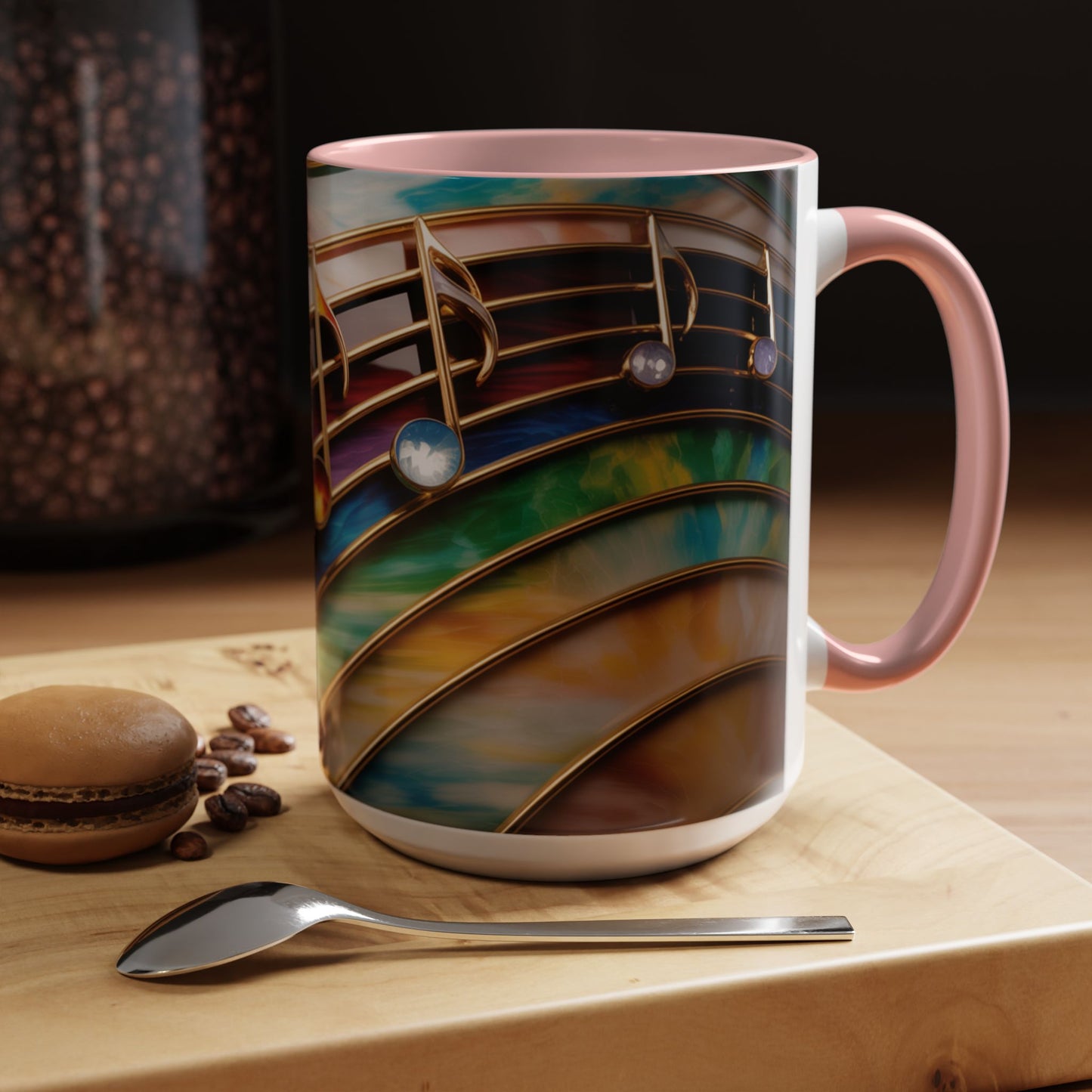 Stained Glass Music Notes Mug - Colorful Music Lover Gift - Music Teacher Mug - Treble Clef Coffee Cup - Musician Gift Idea - 11oz & 15oz Ceramic Mug