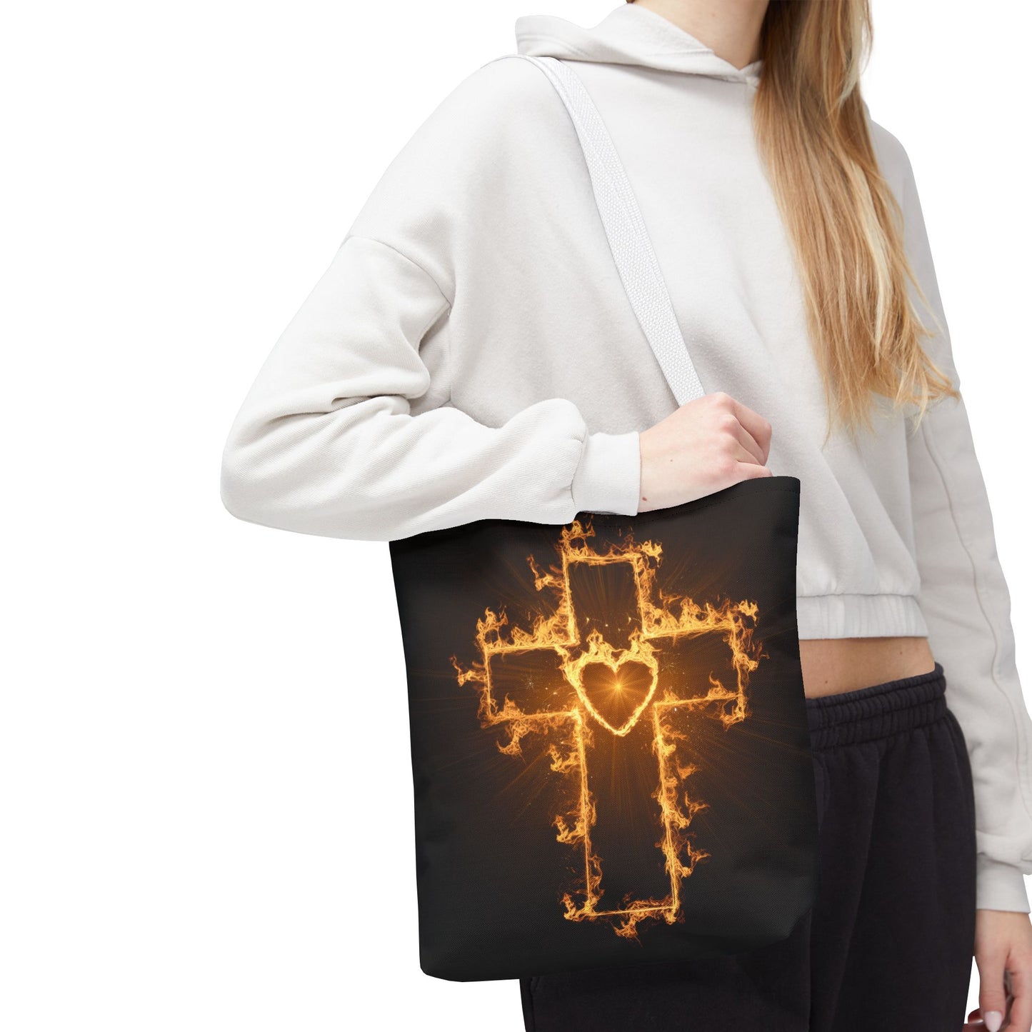 Stylish Flame Cross Tote Bag - Faith-Inspired Fashion