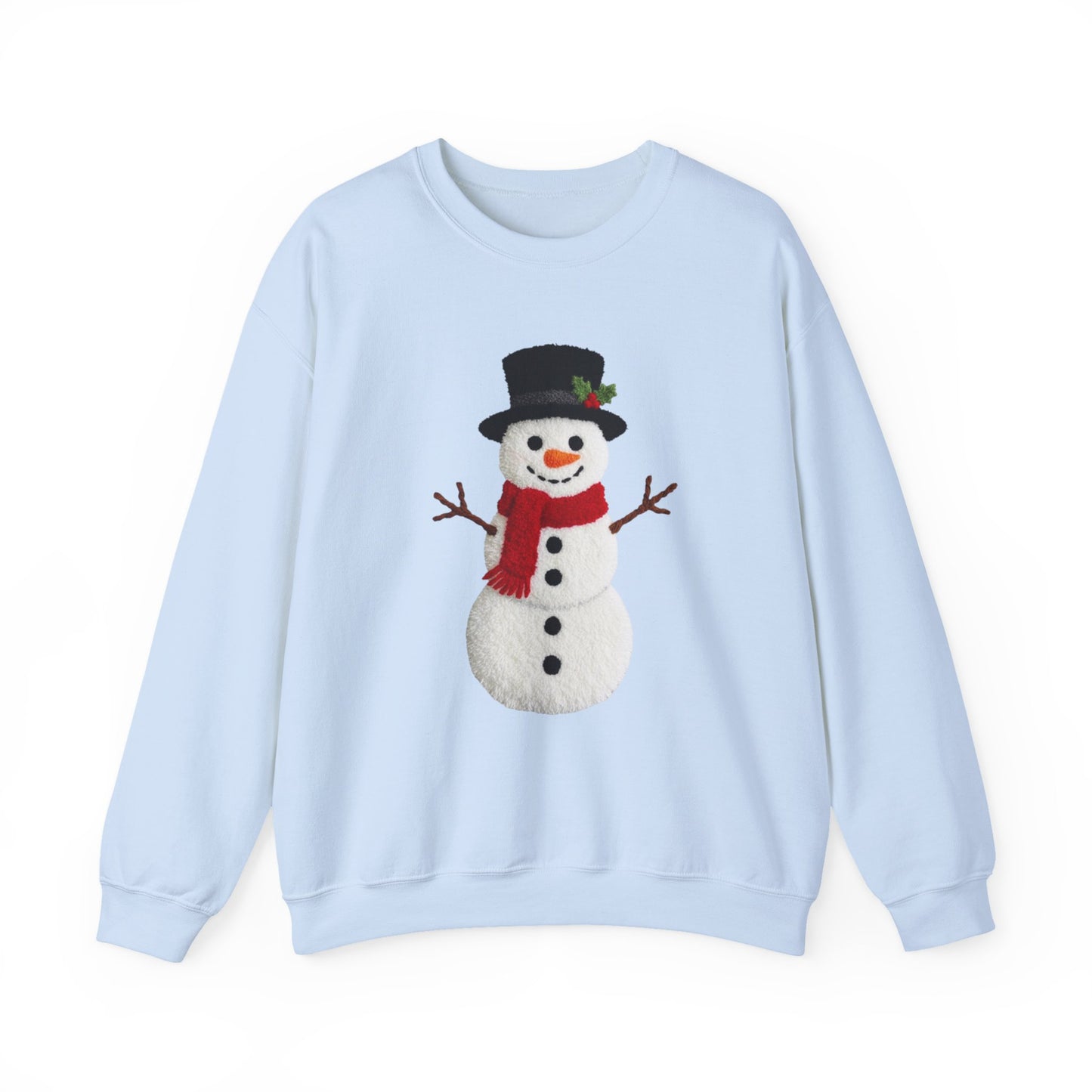 Faux Patchwork Crochet Snowman Sweatshirt, Winter Snowman Crewneck, Cozy Holiday Sweater, Christmas Sweatshirt, Festive Winter Shirt, unisex gift