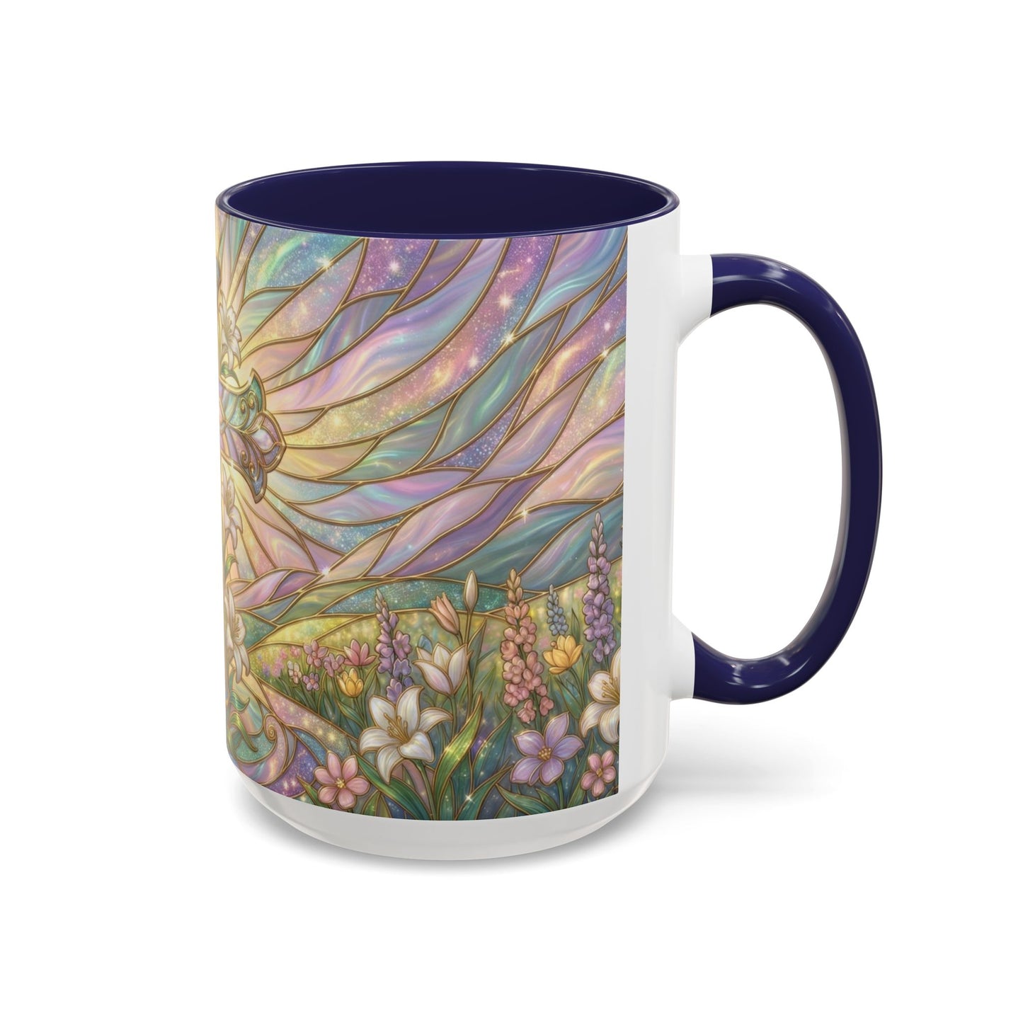 Stained Glass Cross Mug, Easter Lily Coffee Cup, Christian Religious Gift, Pastel Floral Faith Mug, Spring Believer Cup, Baptism Present