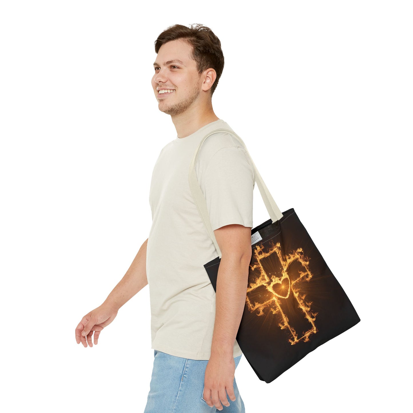 Stylish Flame Cross Tote Bag - Faith-Inspired Fashion