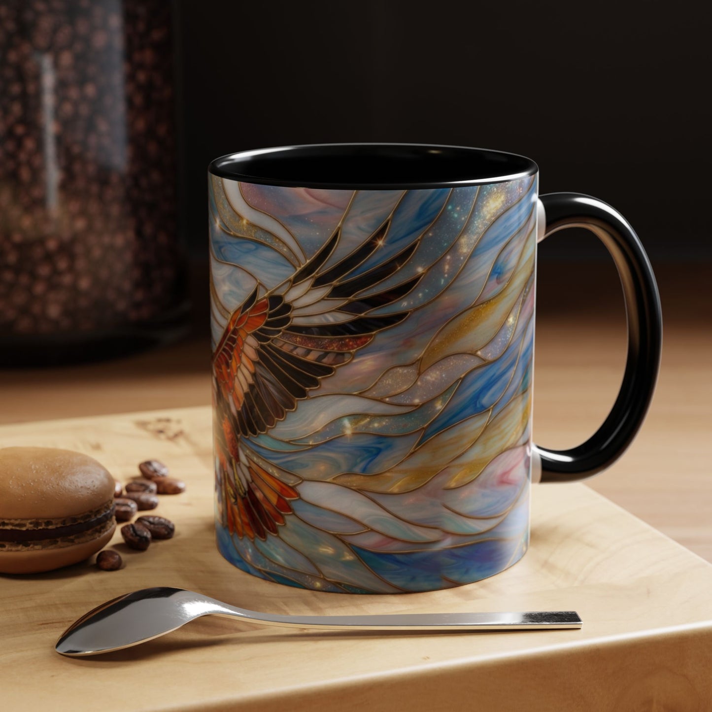Hawk Coffee Mug, Stained Glass Hawk Mug, Bird of Prey Art Mug, Nature Lover Gift, Unique Ceramic Coffee Cup, 11oz 15oz Wildlife Mug