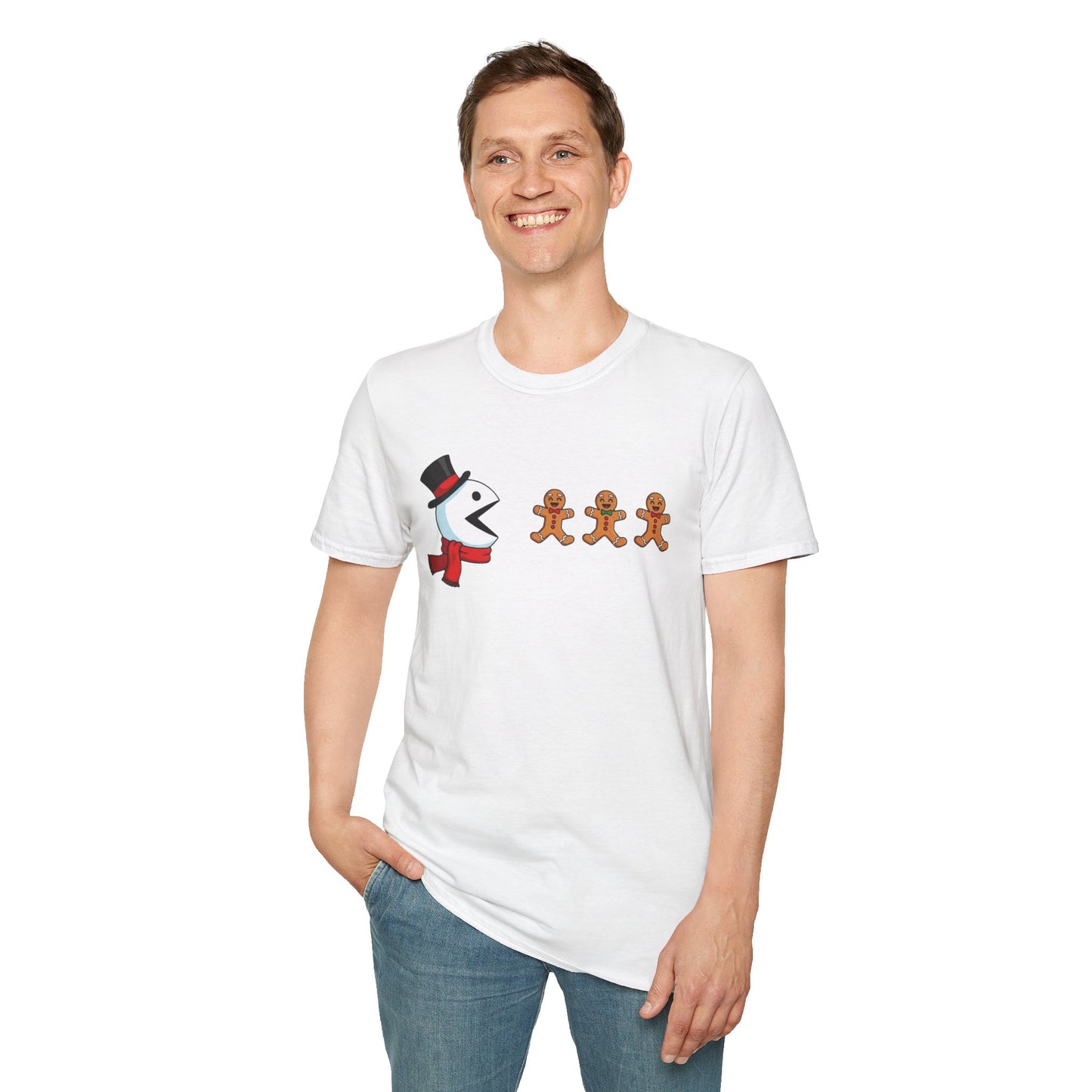 Snowman Pacman Christmas Shirt, Funny Gingerbread Men Tee, Cute Holiday Snowman T-Shirt, Christmas Humor Graphic Tee, Winter Holiday Shirt