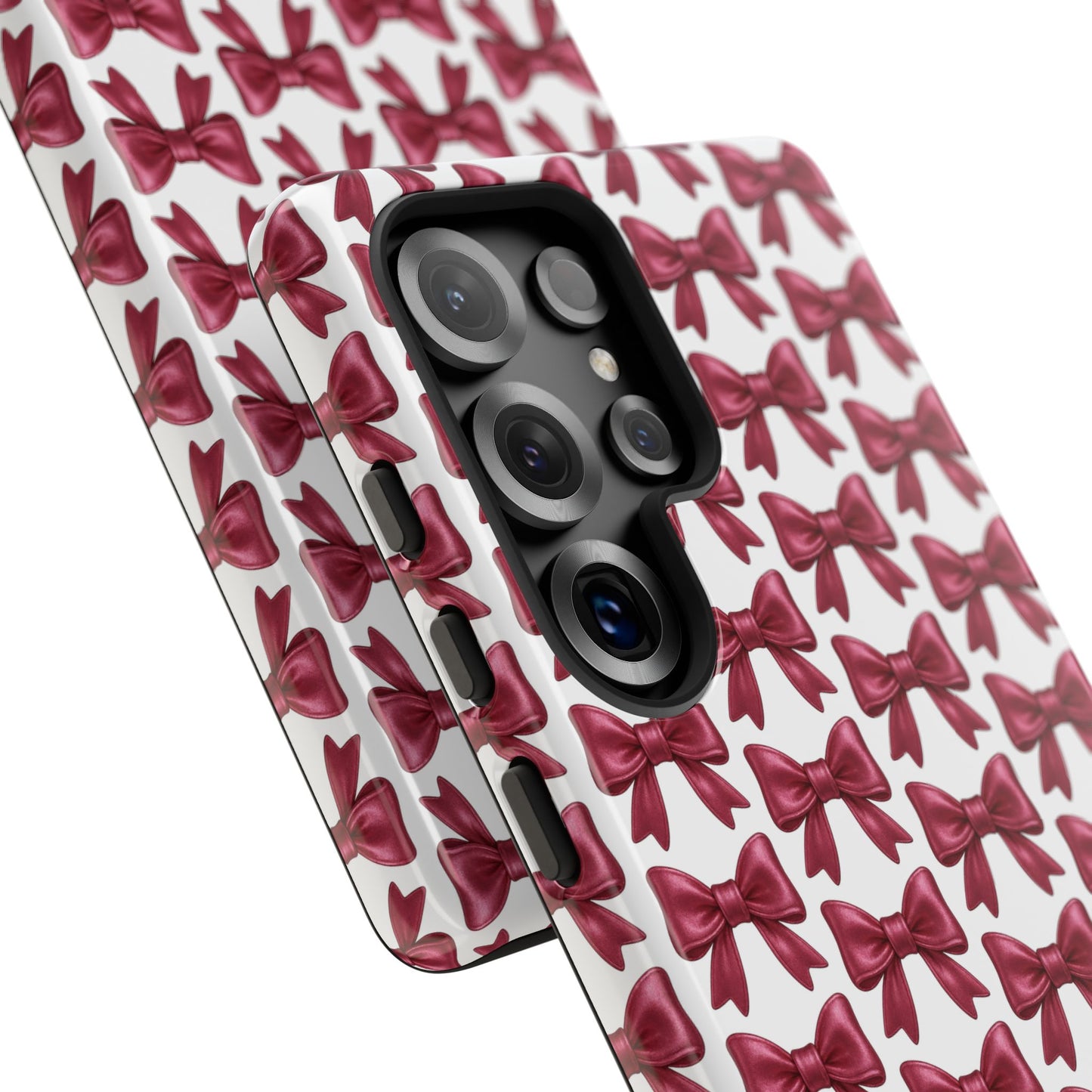 Coquette Samsung Case - Burgundy Bow Pattern Phone Cover, Girly Soft Aesthetic Gift, Cute Galaxy Case for Her
