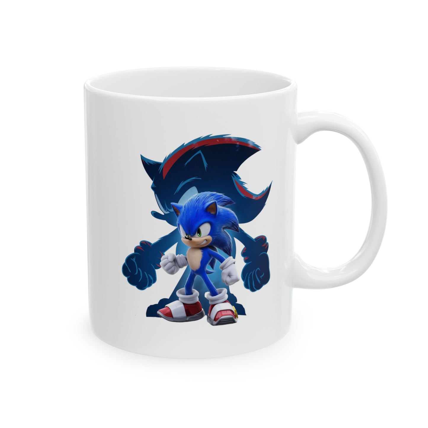 Blue Speed Hero Mug – Epic Gaming Hedgehog Coffee Cup with Dark Rival Silhouette – Video Game Inspired Gift for Fans & Collectors