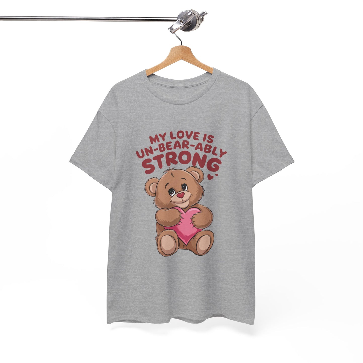Un-Bear-ably Strong Valentine Shirt, Teddy Bear Heart Tee, Cute Love Graphic T-Shirt, Valentines Gift, Romantic Couple Top, Gift For Her
