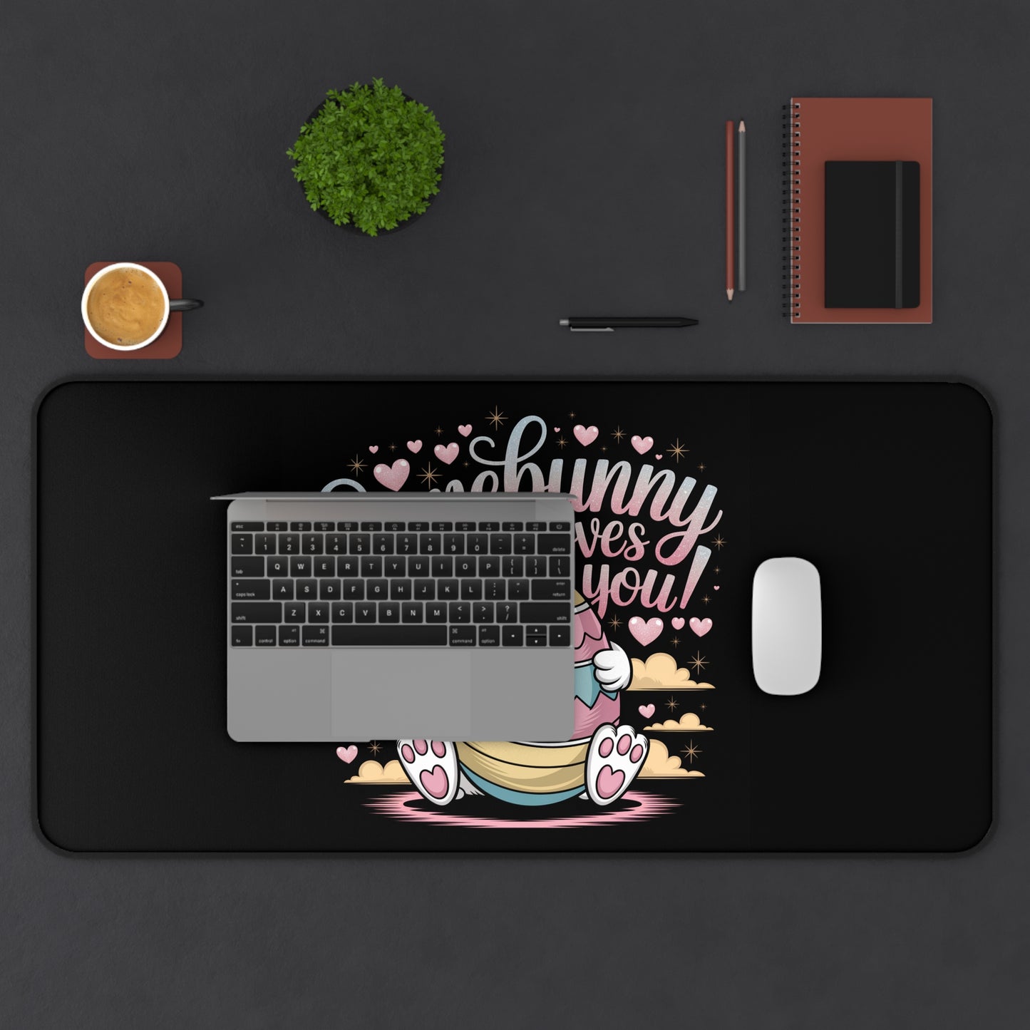 Desk Mat Easter Bunny Somebunny Loves You Mouse Pad Easter Desk Mat Easter Decor