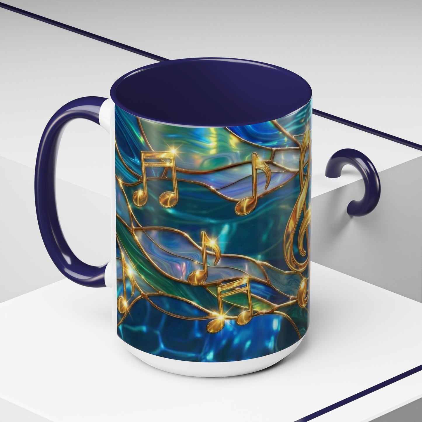 Music Notes Mug, Stained Glass Music Coffee Mug, Musical Gift Mug, Music Lover Cup, Music Teacher Gift, Artistic Coffee Mug