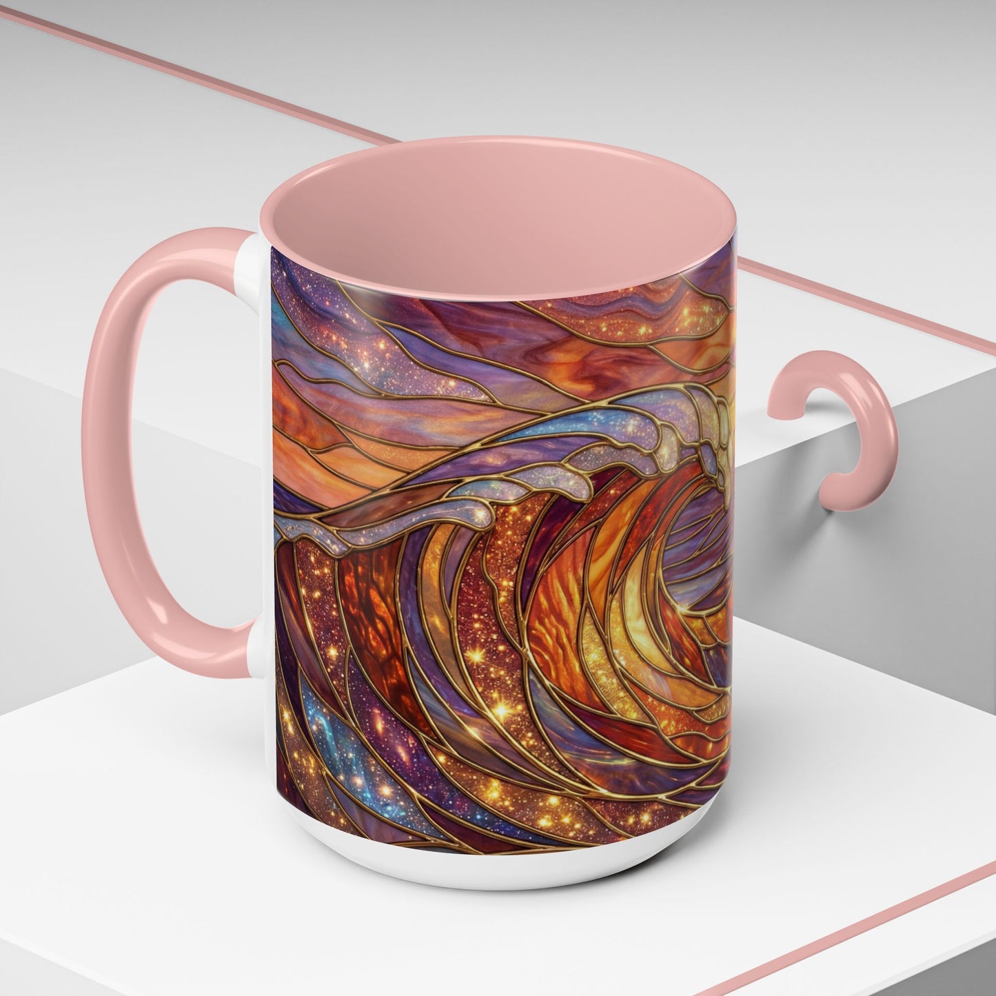 Stained Glass Wave Mug, Ocean Sunset Coffee Cup, Vibrant Beach Art, Sea Lover Gift, Mosaic Tea Cup, Summer Kitchen Decor, Nature Drinkware