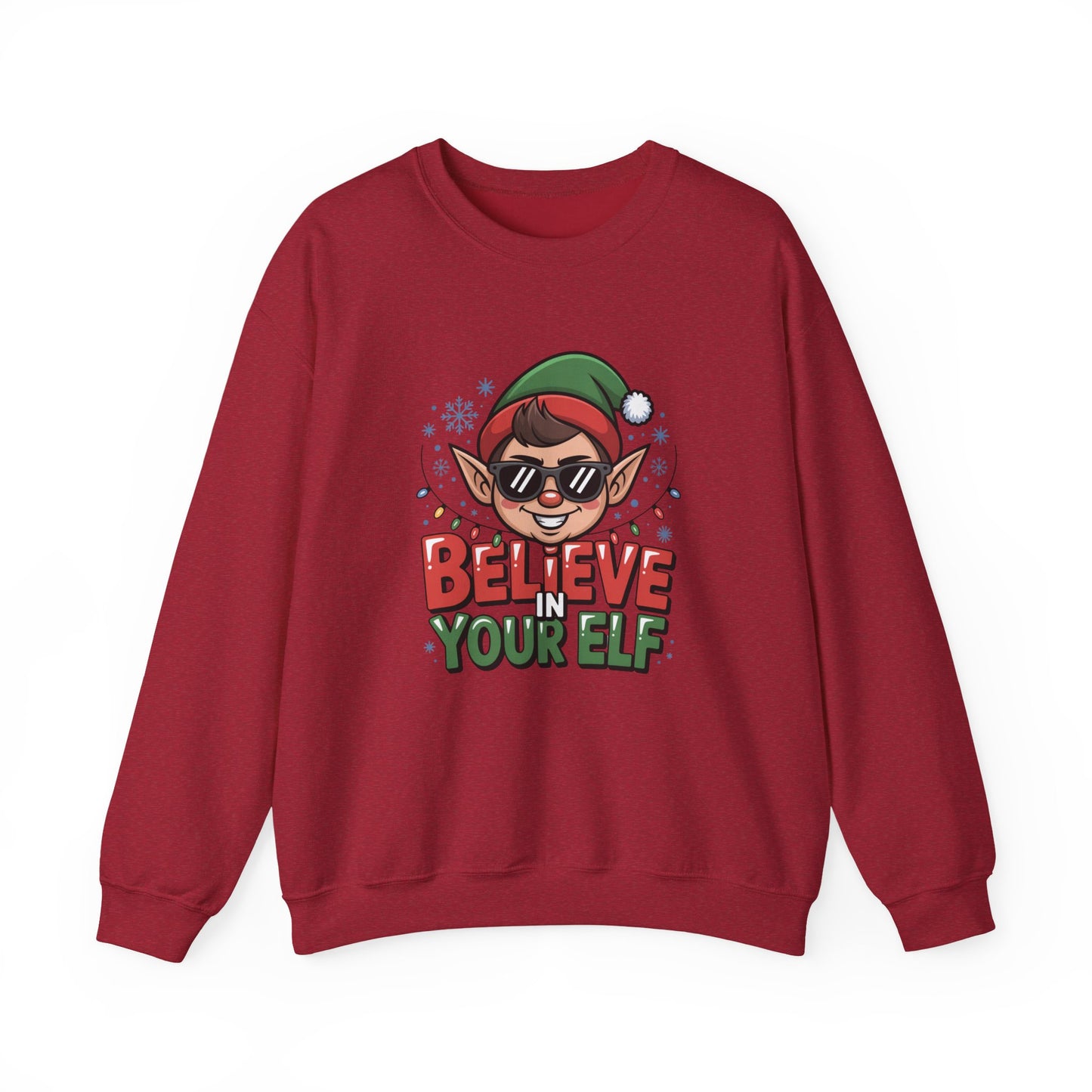 Believe In Your Elf Christmas Sweatshirt, Funny Elf Holiday Sweater, Unisex Christmas Crewneck, Festive Gift For Friends And Family