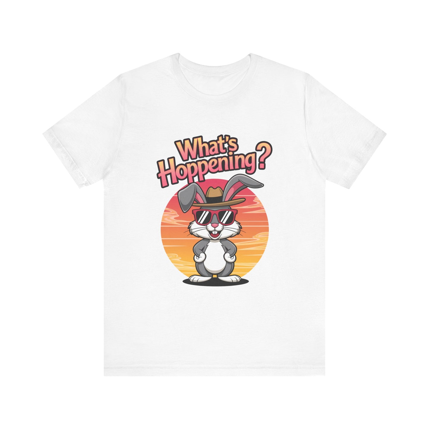 What’s Hoppening Funny Bunny Shirt – Cute Rabbit Pun T-Shirt – Sunset Graphic Tee for Animal Lovers, Easter, and Pun Enthusiasts