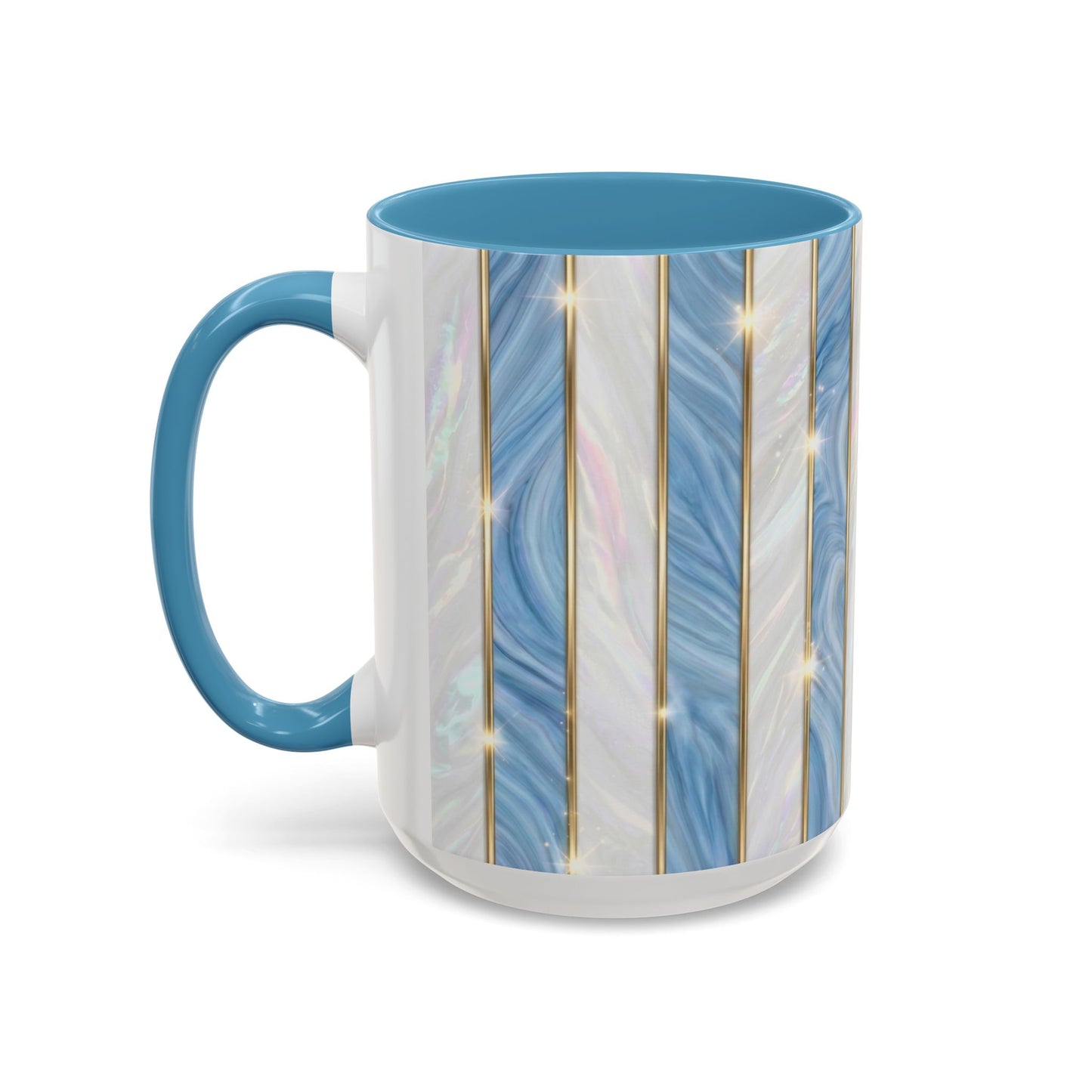 Faux Stained Glass Mug, Blue Pearlescent Coffee Cup, Art Deco Stained Glass Decor, Elegant Gold Stripe Teacup, Unique Art Gift For Her