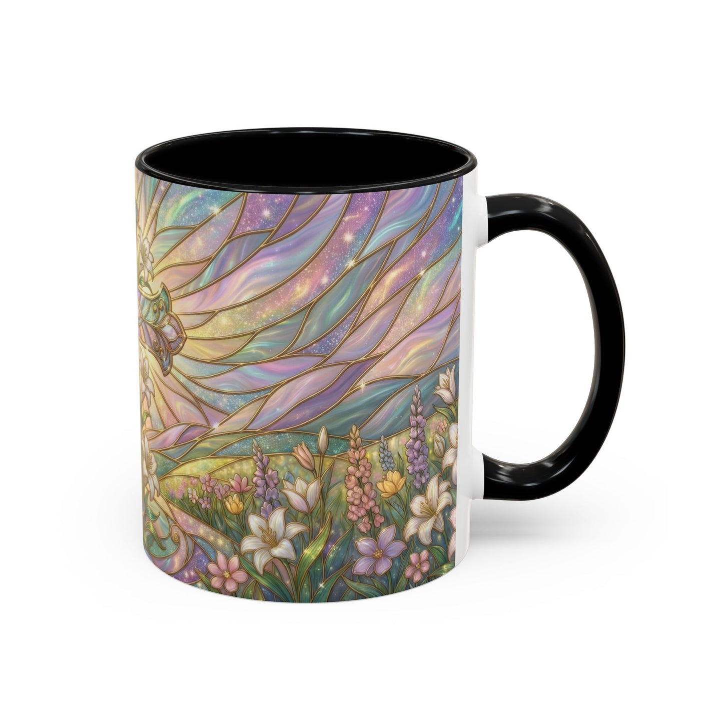 Stained Glass Cross Mug, Easter Lily Coffee Cup, Christian Religious Gift, Pastel Floral Faith Mug, Spring Believer Cup, Baptism Present